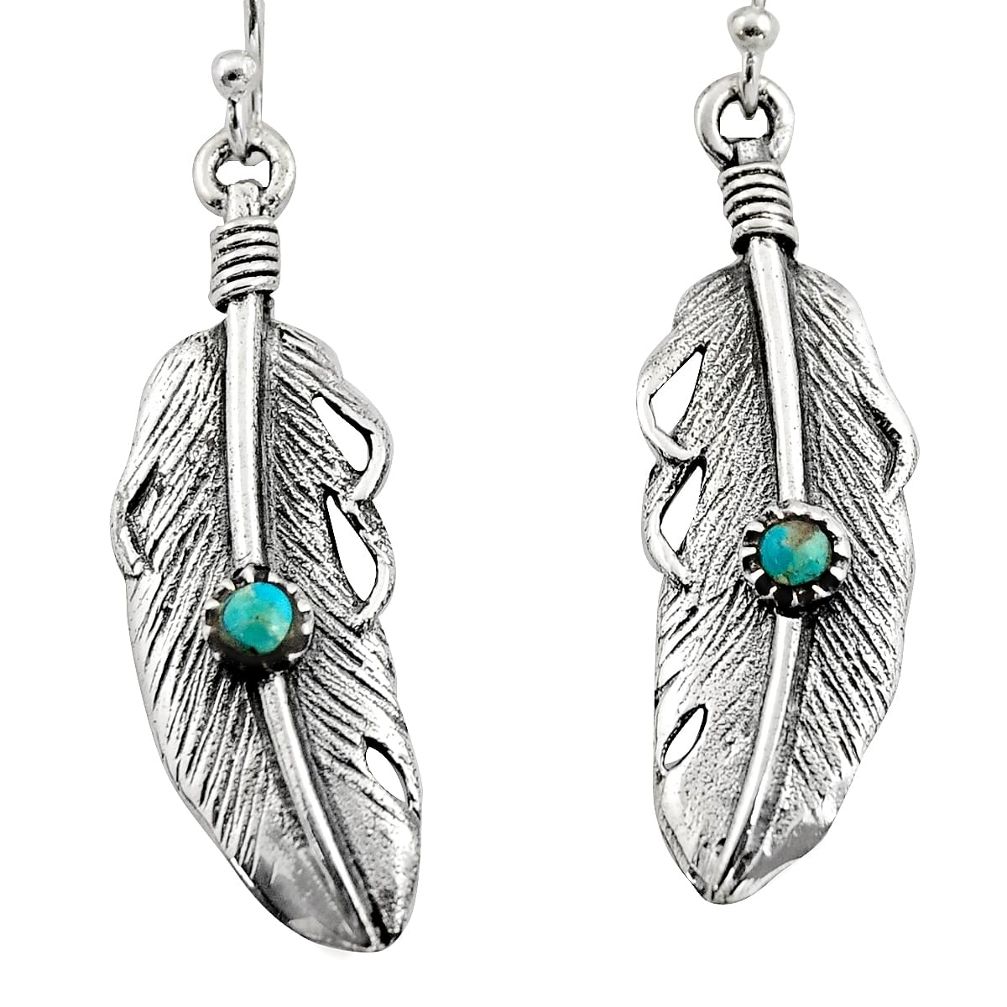 925 silver 0.26cts green arizona mohave turquoise dangle feather earrings c7895