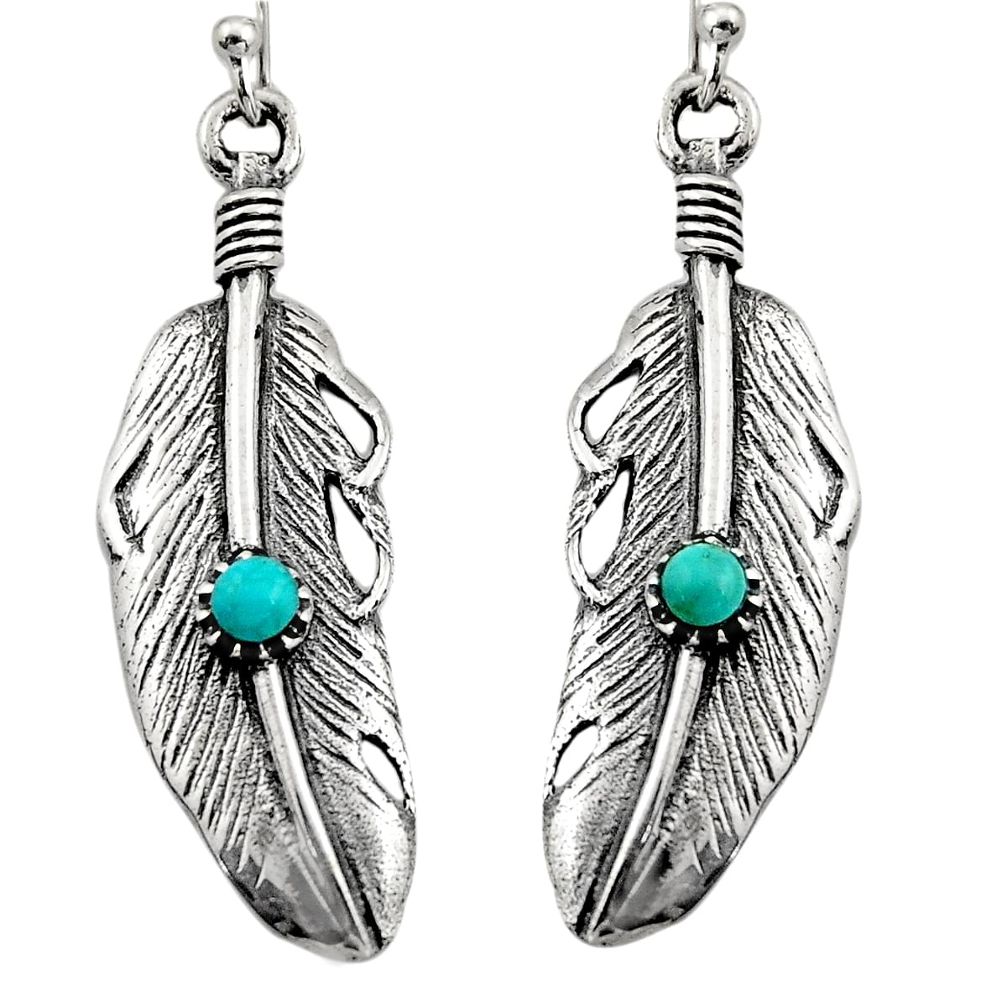 0.28cts green arizona mohave turquoise 925 silver dangle feather earrings c7897