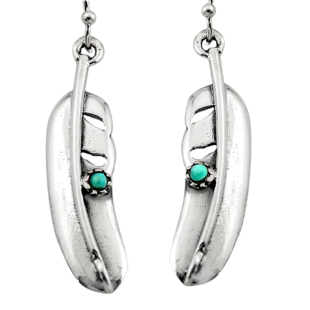 0.27cts green arizona mohave turquoise 925 silver dangle feather earrings c7898