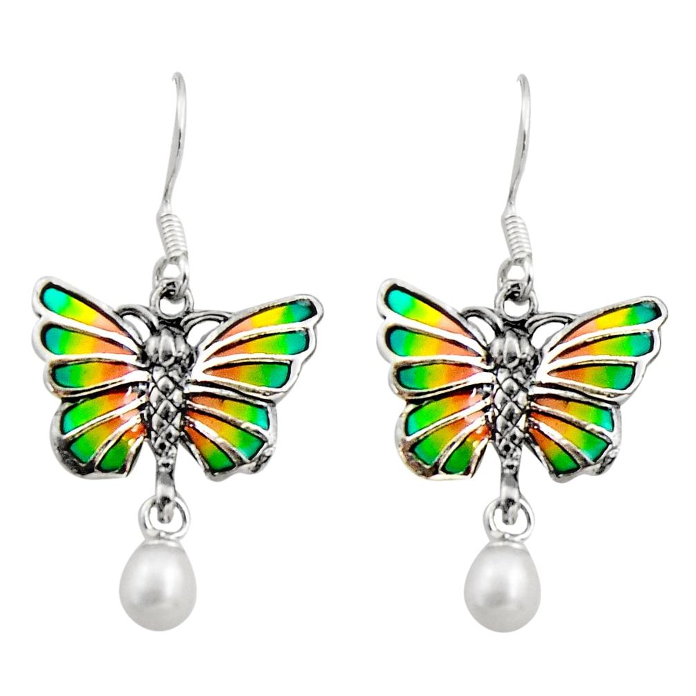 925 sterling silver art nouveau white pearl enamel butterfly earrings c8112
