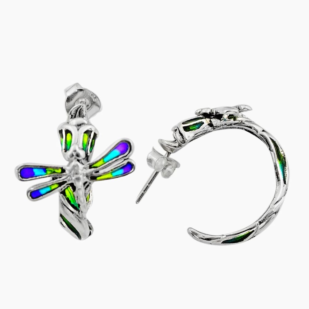 Art nouveau enamel 925 sterling silver dragonfly earrings jewelry c8117