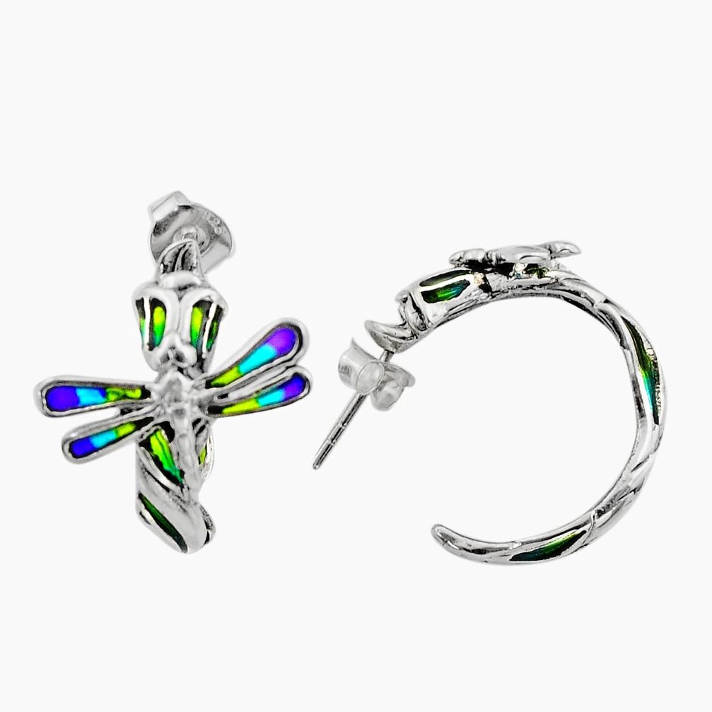 Art nouveau enamel 925 sterling silver dragonfly earrings jewelry c8118