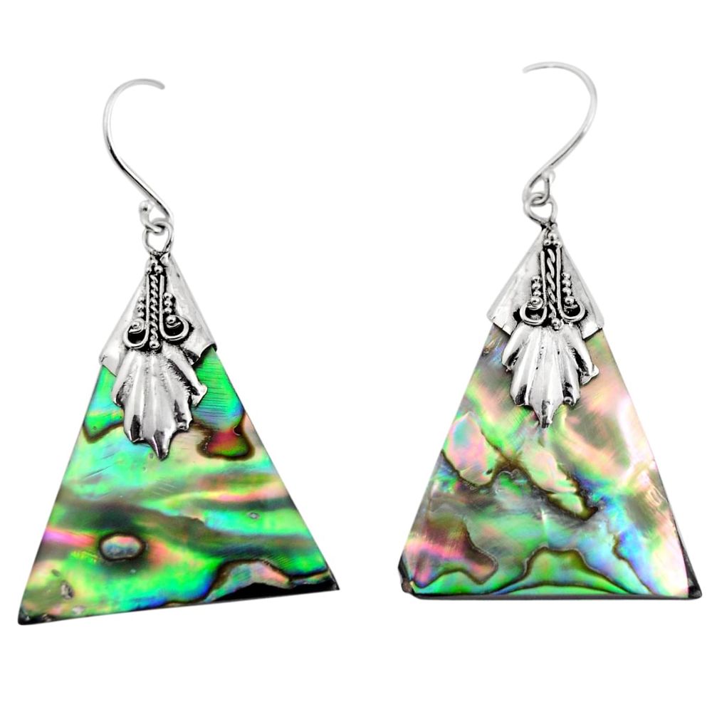 7.56cts natural green abalone paua seashell 925 sterling silver earrings c8461