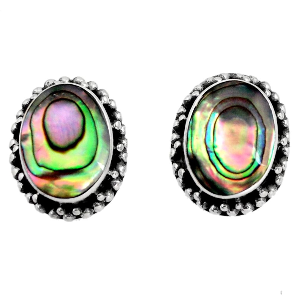 4.53cts natural green abalone paua seashell 925 silver stud earrings c8465