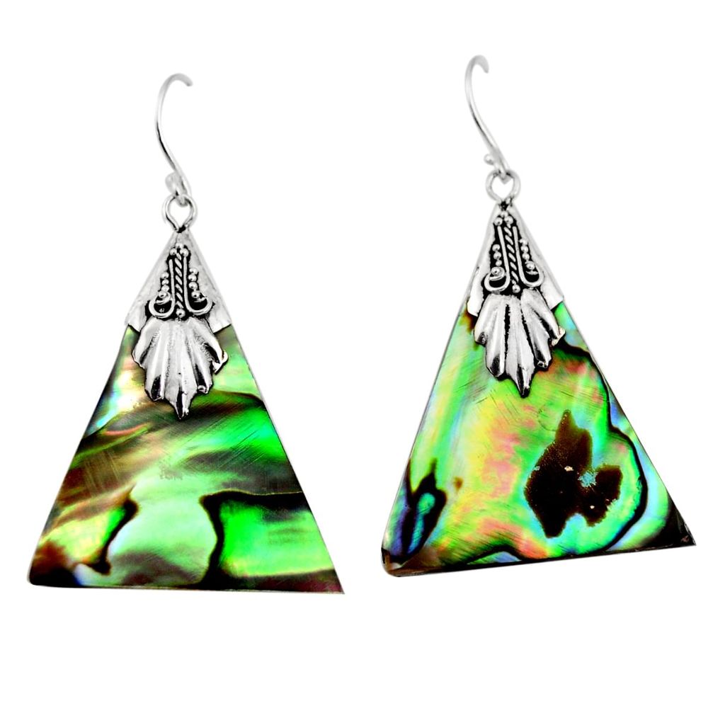 8.76cts natural green abalone paua seashell 925 silver dangle earrings c8481