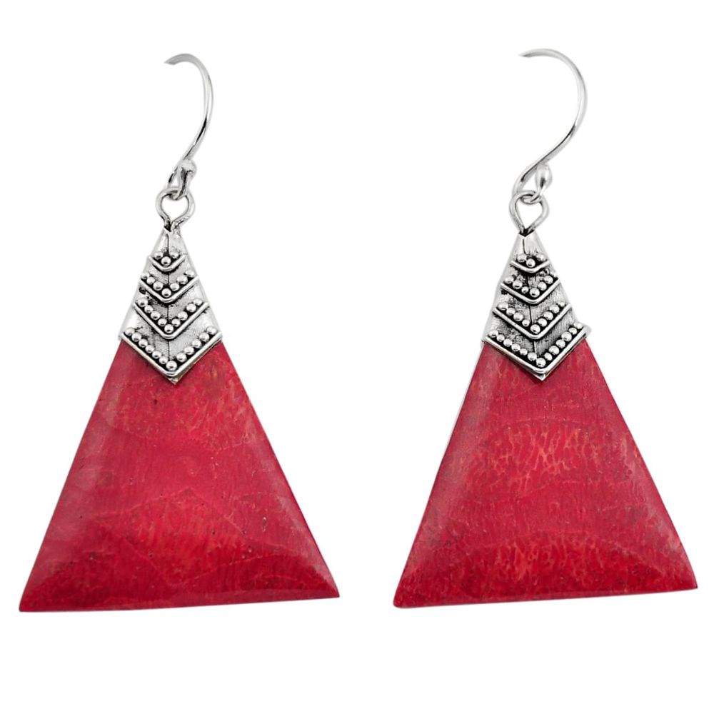 6.52cts natural red sponge coral 925 sterling silver dangle earrings c8482