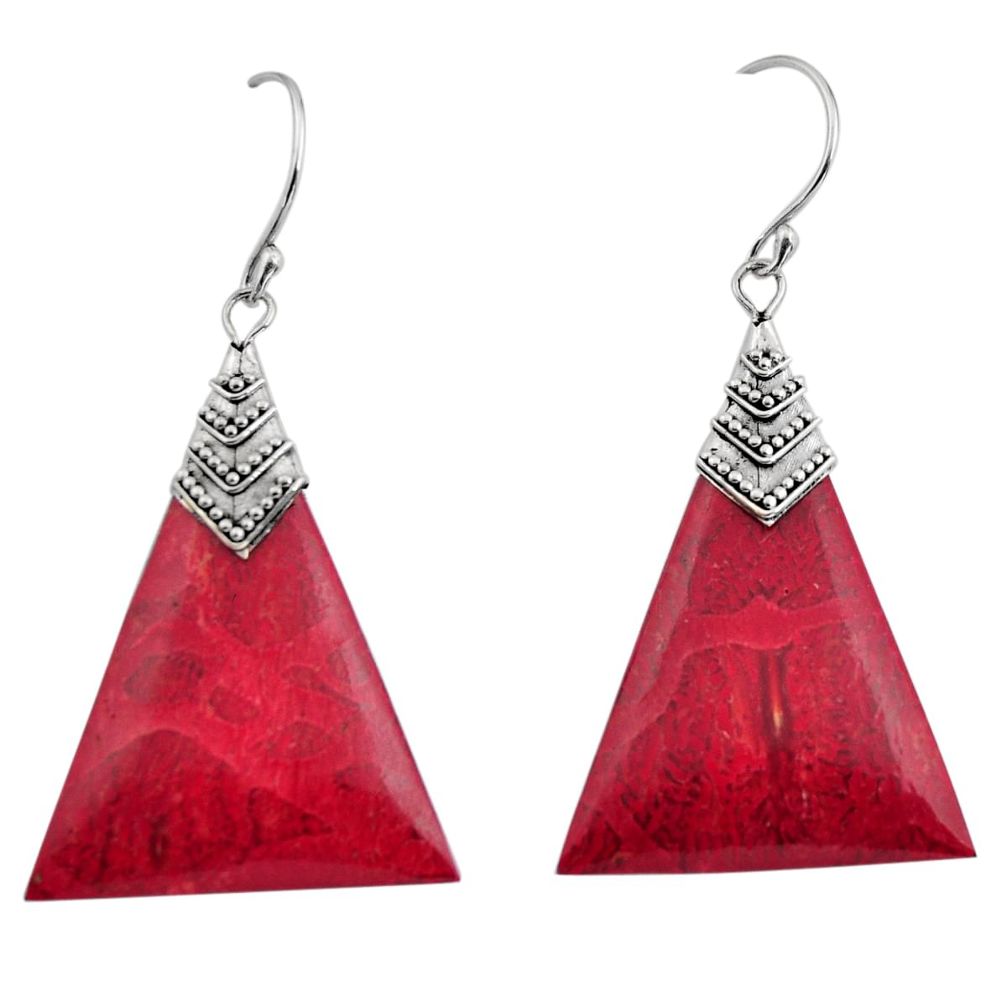 925 sterling silver 7.80cts natural red sponge coral dangle earrings c8483