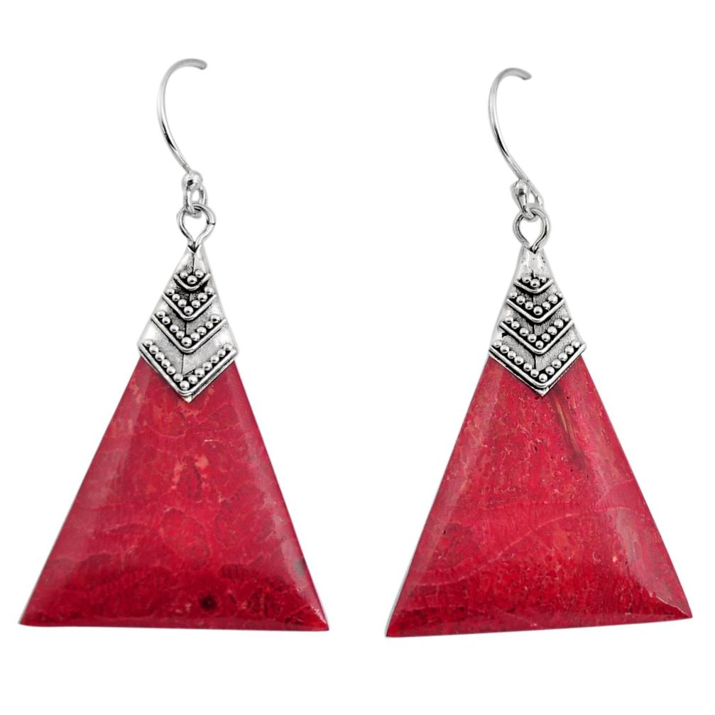 7.16cts natural red sponge coral 925 sterling silver dangle earrings c8485