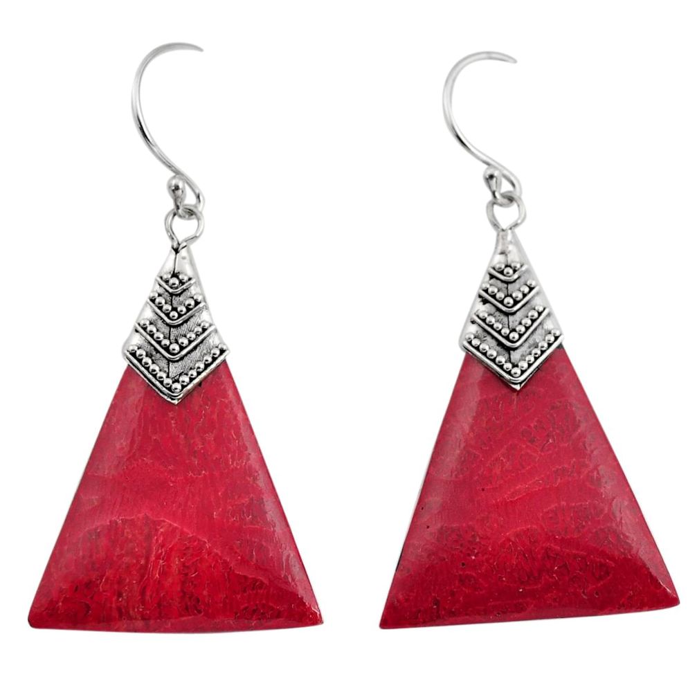 925 sterling silver 6.52cts natural red sponge coral dangle earrings c8486