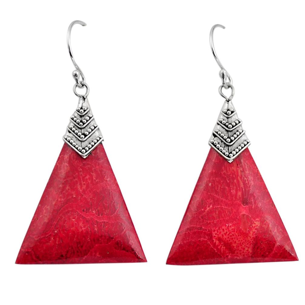 7.80cts natural red sponge coral 925 sterling silver dangle earrings c8487