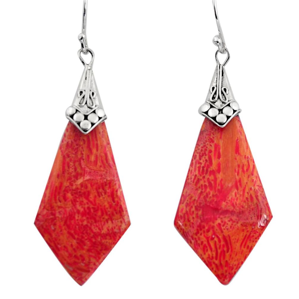 8.76cts natural red sponge coral 925 sterling silver dangle earrings c8491