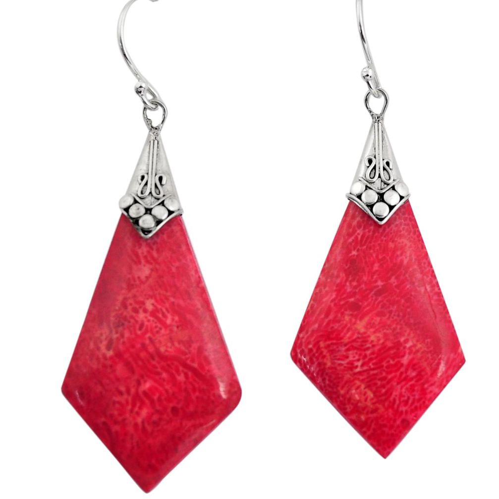 9.45cts natural red sponge coral 925 sterling silver dangle earrings c8492