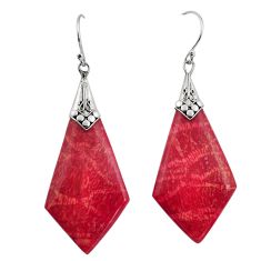 925 sterling silver 10.09cts natural red sponge coral dangle earrings c8494