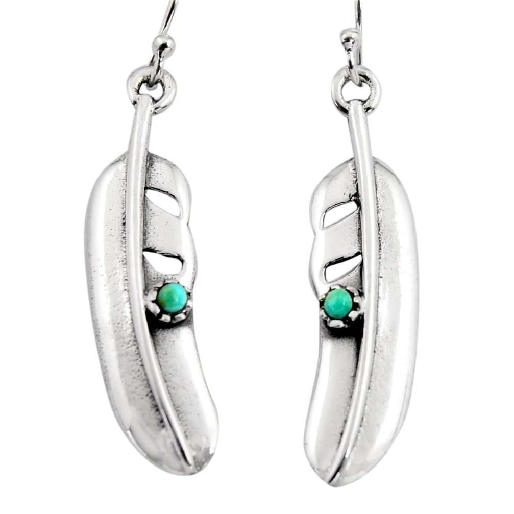 925 silver 0.27cts green arizona mohave turquoise feather earrings c8584