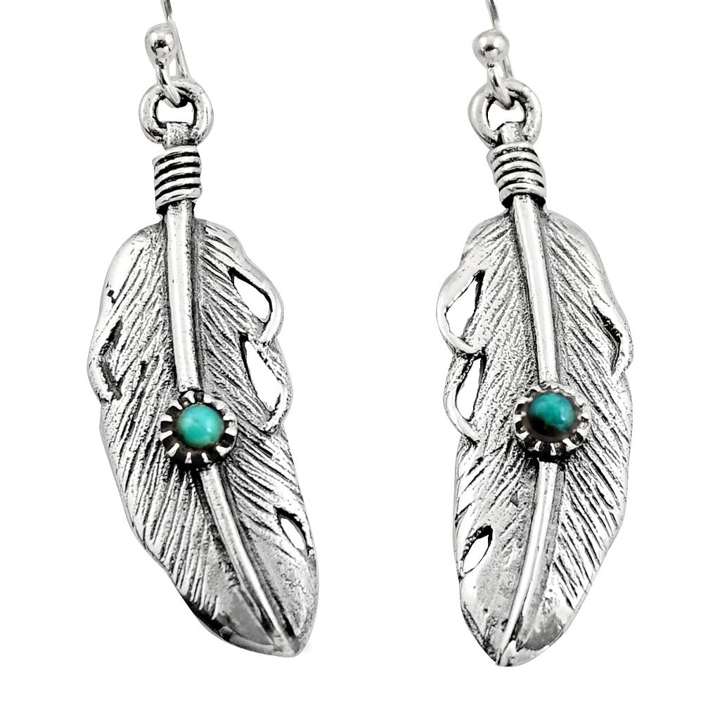 0.36cts green arizona mohave turquoise 925 silver feather earrings c8588