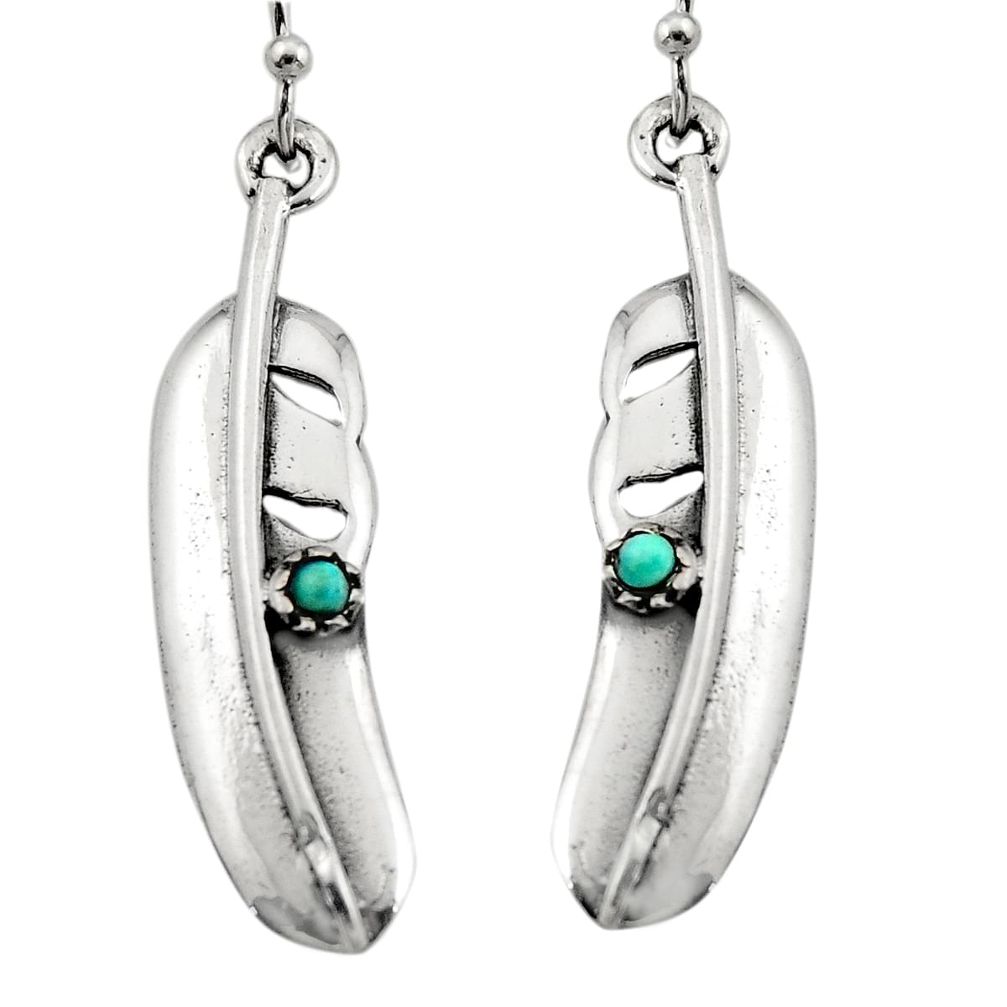 0.36cts green arizona mohave turquoise 925 silver feather earrings c8591