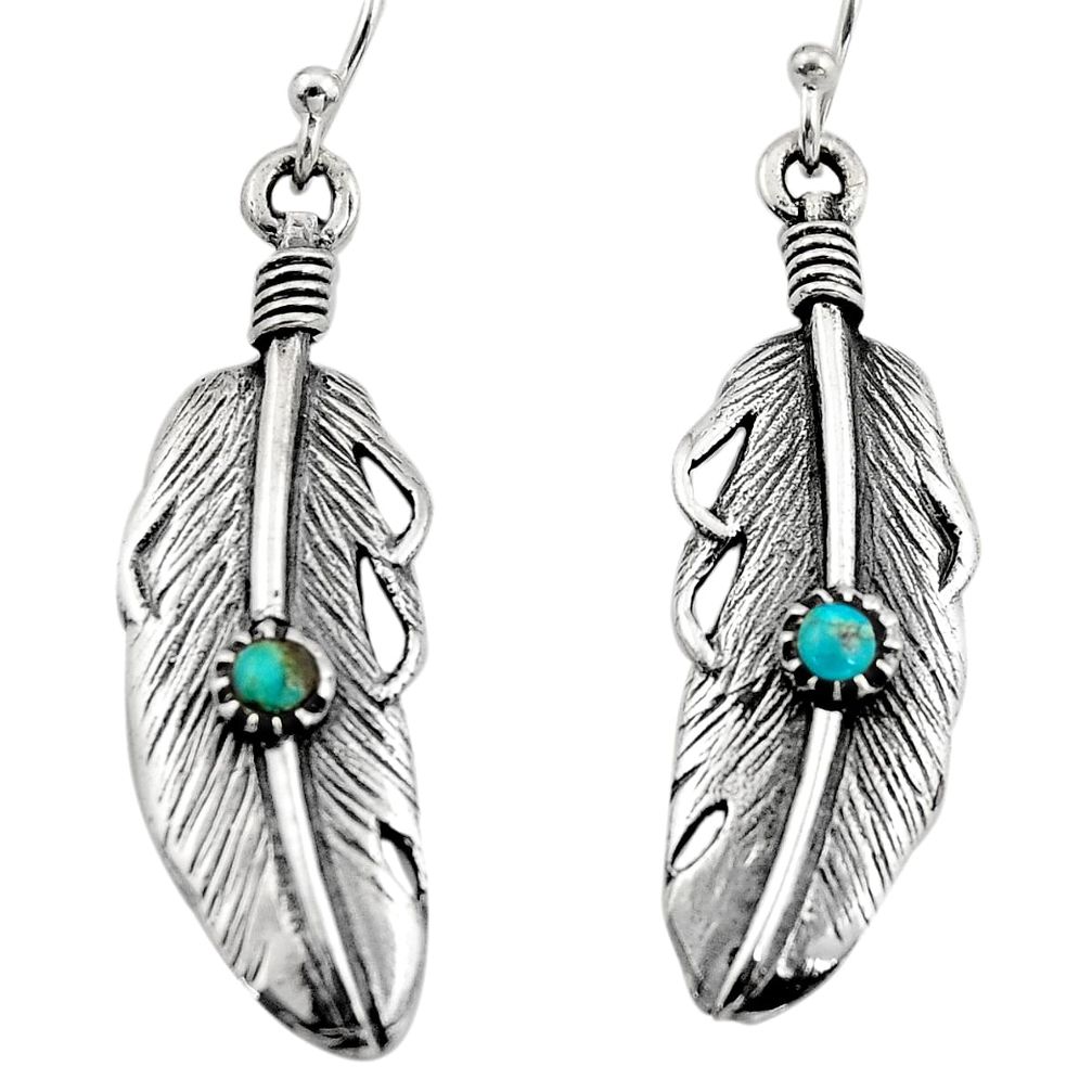 925 silver 0.38cts green arizona mohave turquoise feather earrings c8594