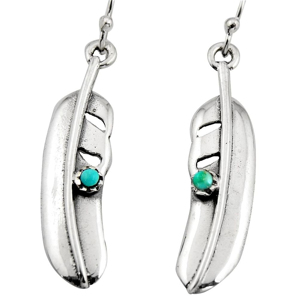 925 silver 0.35cts green arizona mohave turquoise feather earrings c8598