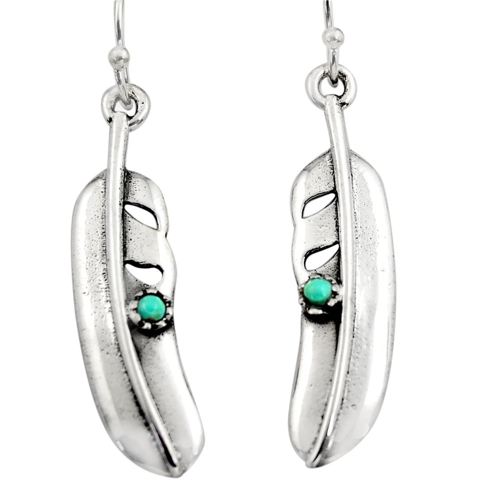 0.22cts green arizona mohave turquoise 925 silver feather earrings c8641