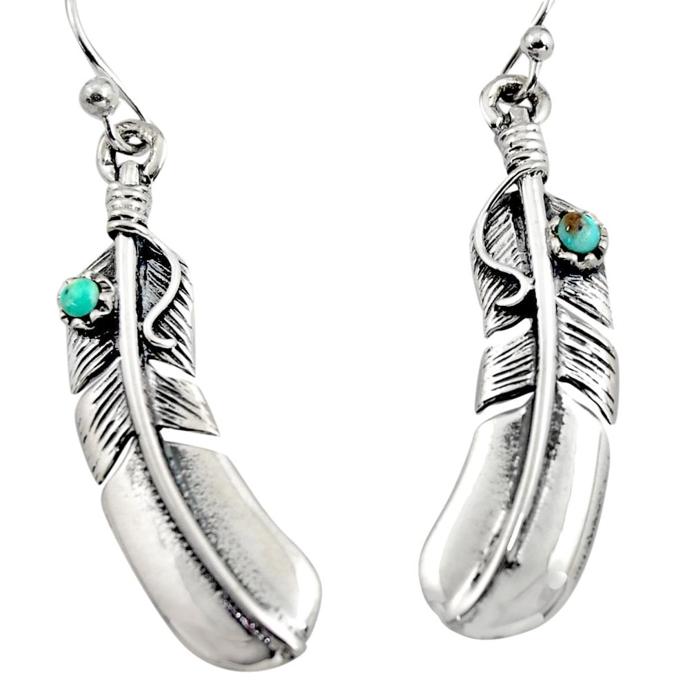 0.24cts green arizona mohave turquoise 925 silver feather earrings c8646