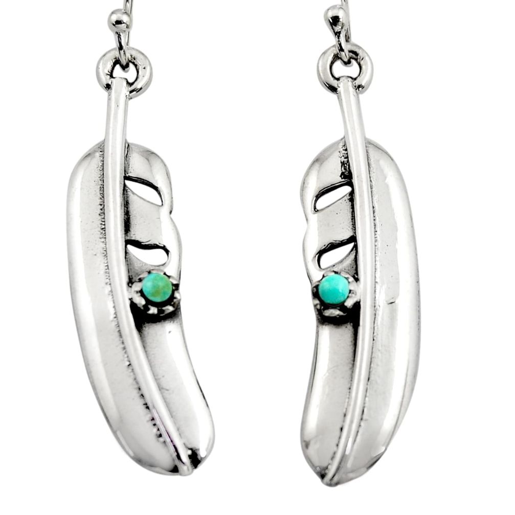 0.24cts green arizona mohave turquoise 925 silver feather earrings c8651