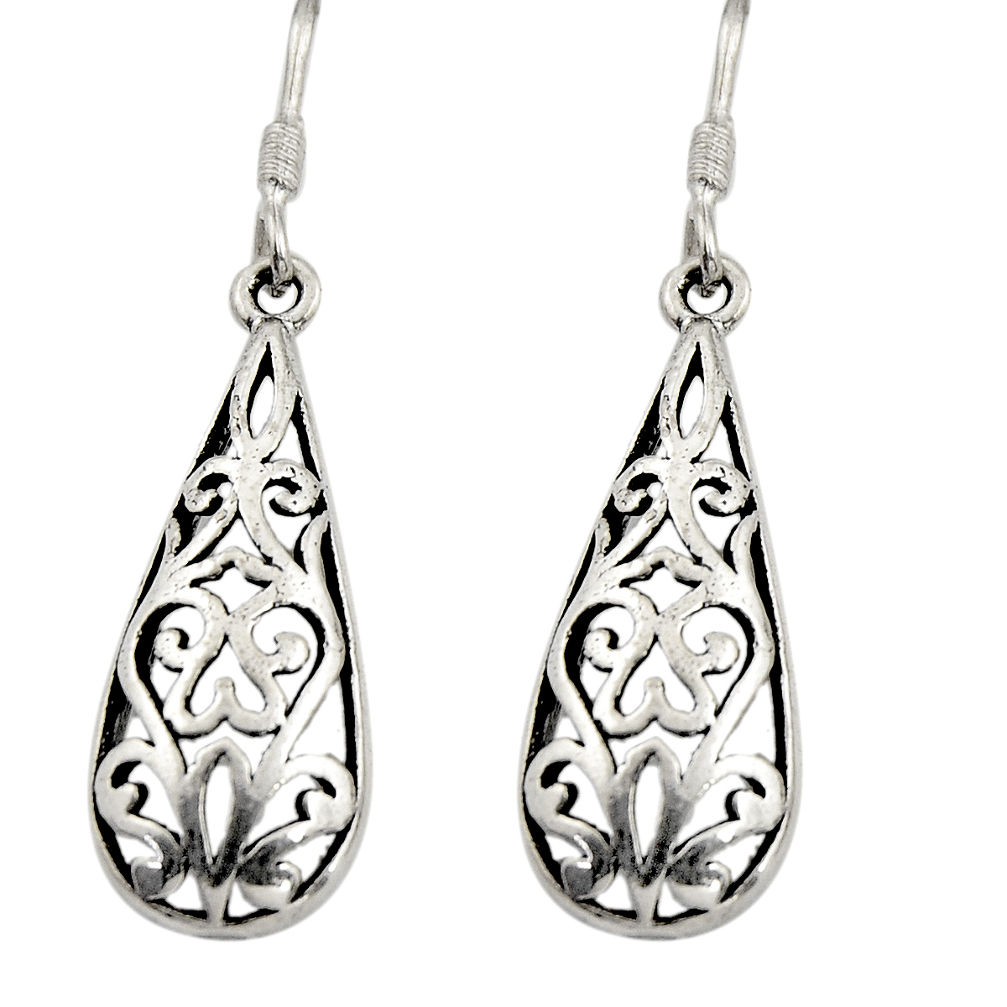 3.69gms filigree bali style 925 plain silver dangle earrings c8841