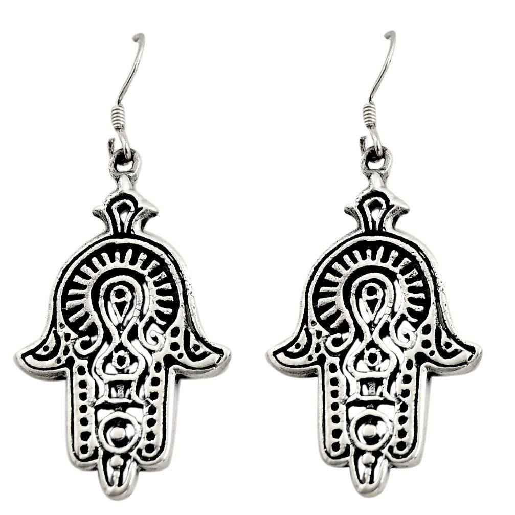 7.89gms indonesian bali style solid 925 silver hand of god hamsa earrings c8848
