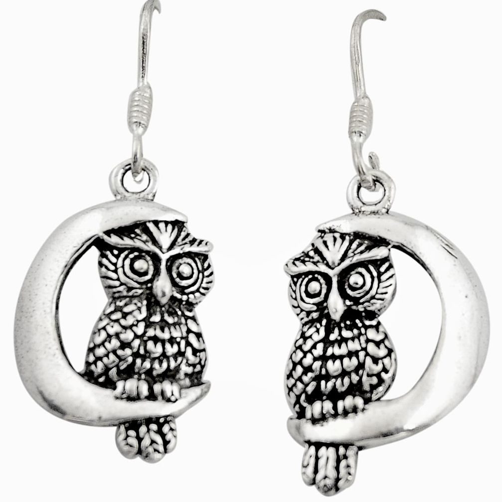 925 sterling silver 6.26gms moon and owl charm earrings c8854