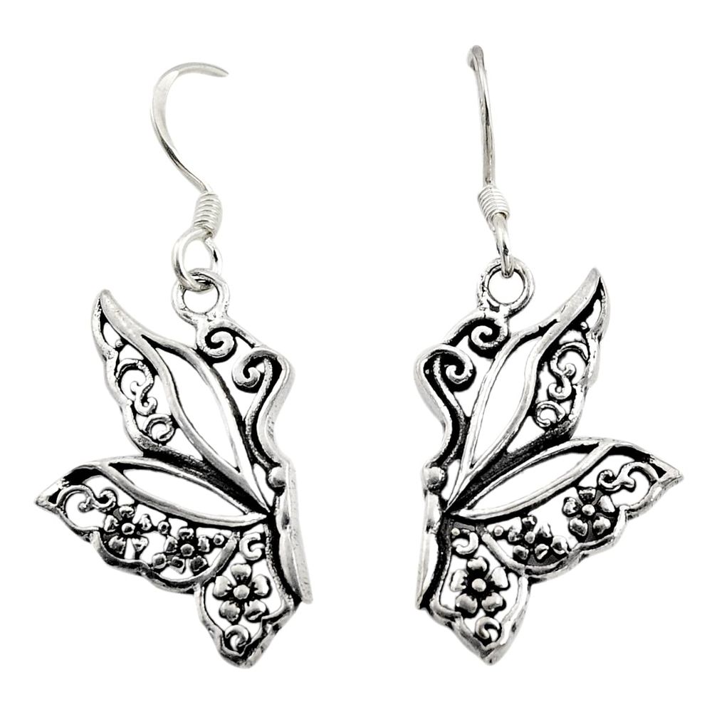 4.02gms filigree bali style 925 sterling silver butterfly earrings c8856