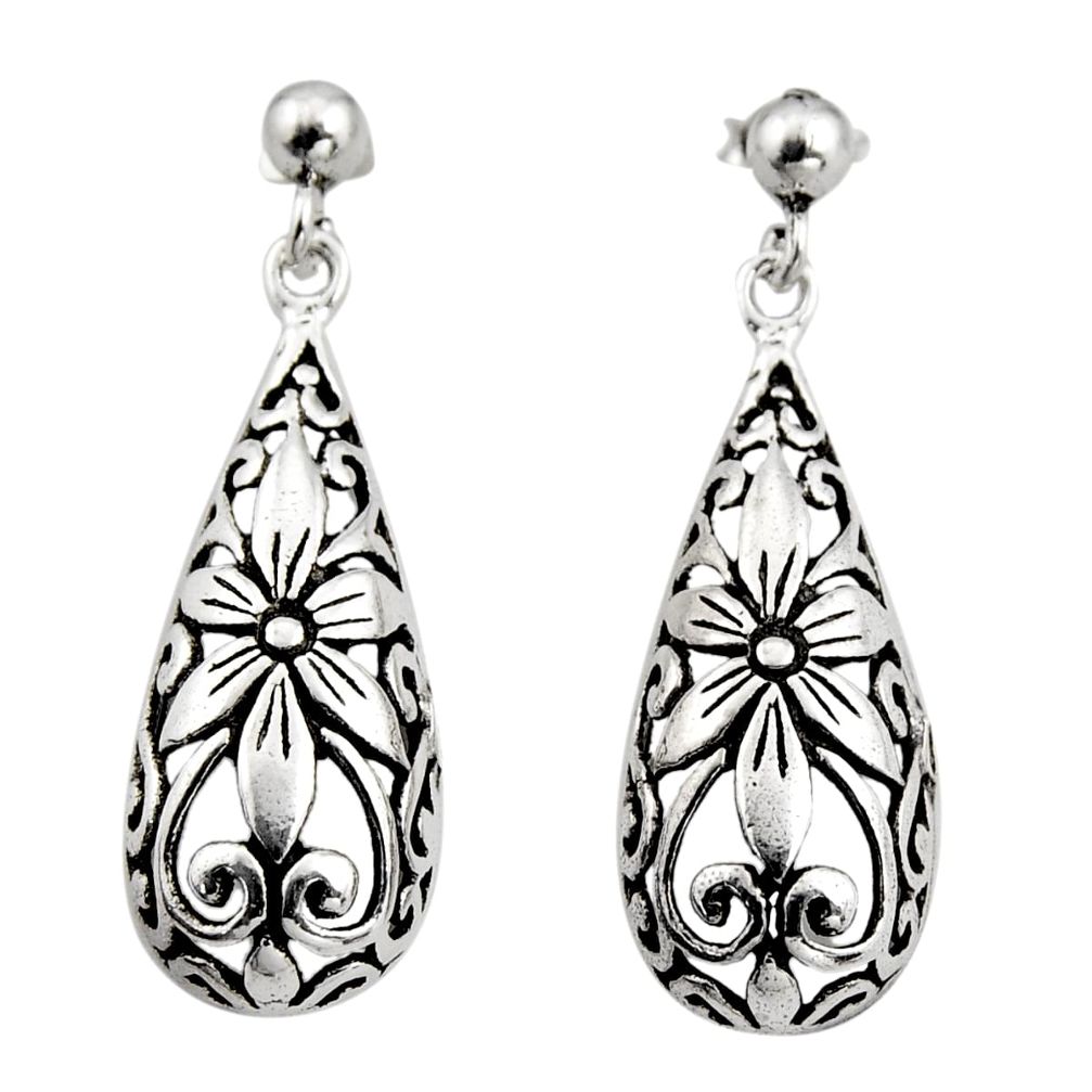 4.89gms filigree bali style 925 sterling silver flower earrings c8859