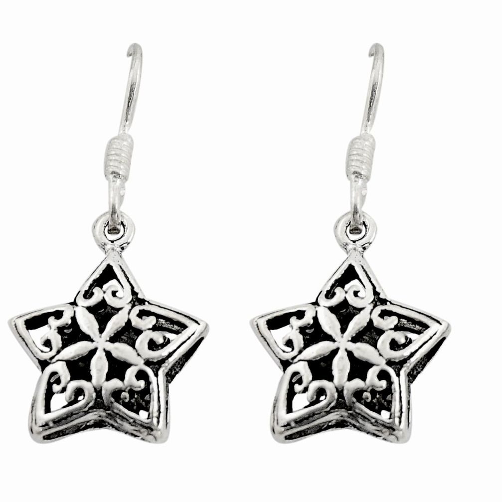 3.87gms filigree bali style 925 silver dangle star charm earrings c8862