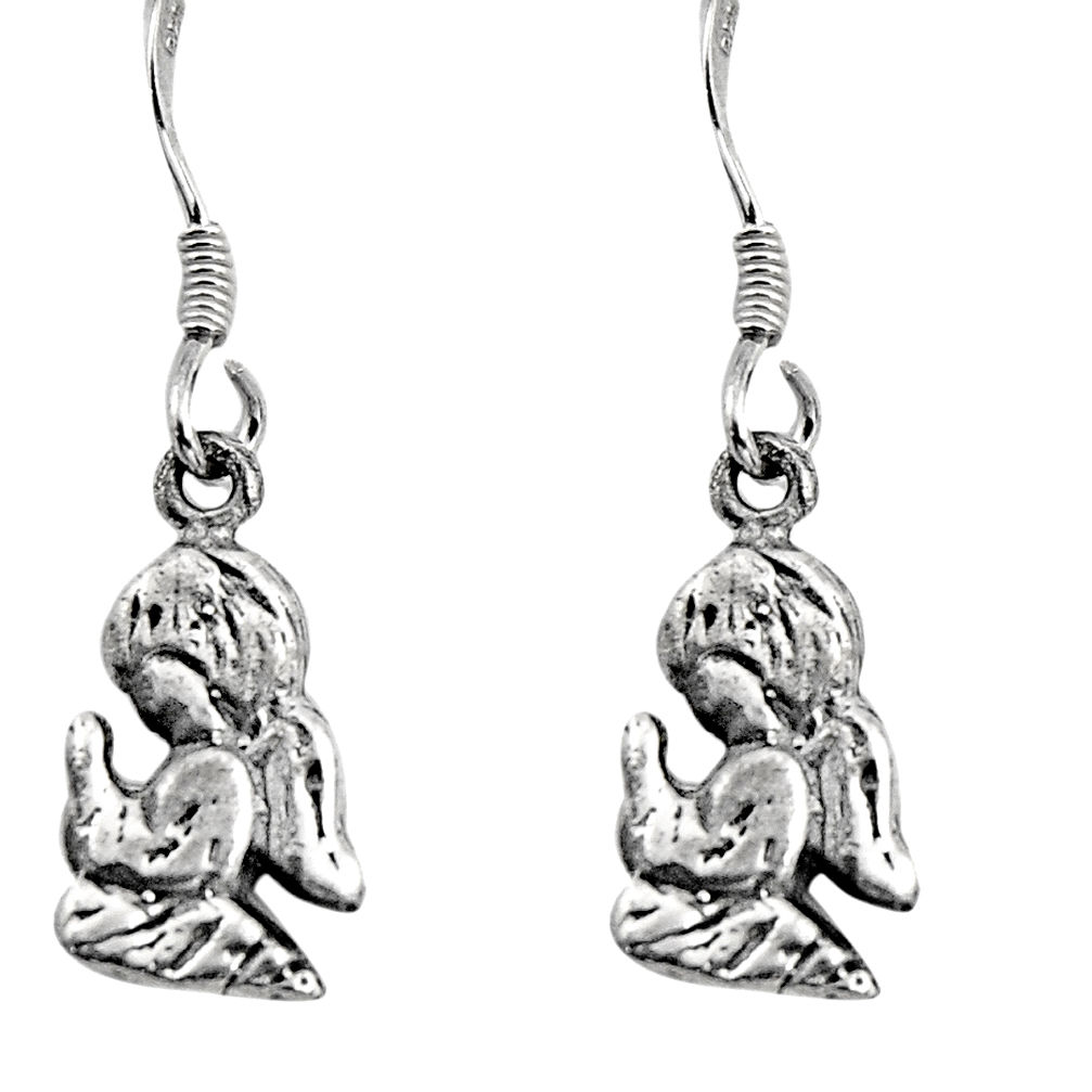3.02gms indonesian bali style solid 925 silver dangle angel charm earrings c8866