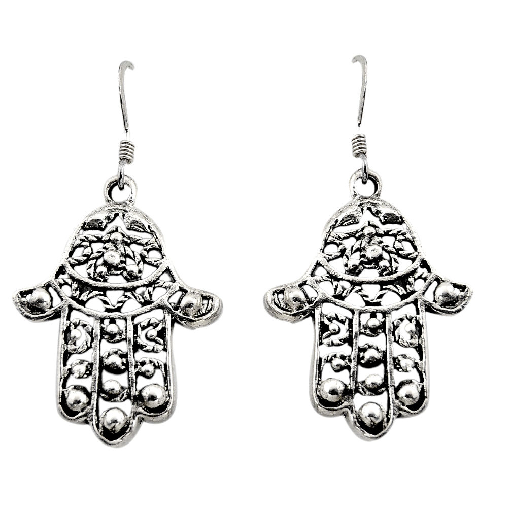 5.89gms indonesian bali style solid 925 silver hand of god hamsa earrings c8868