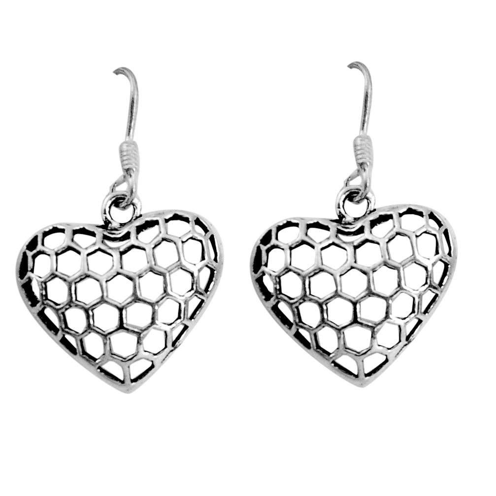 4.02gms indonesian bali style solid 925 silver heart love earrings c8871