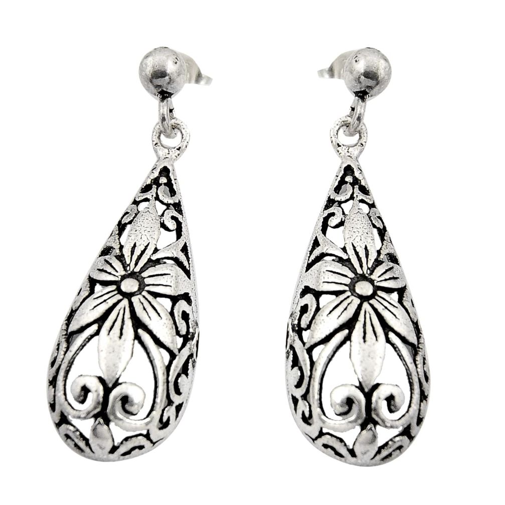 925 sterling silver 5.26gms filigree bali style flower earrings c8879