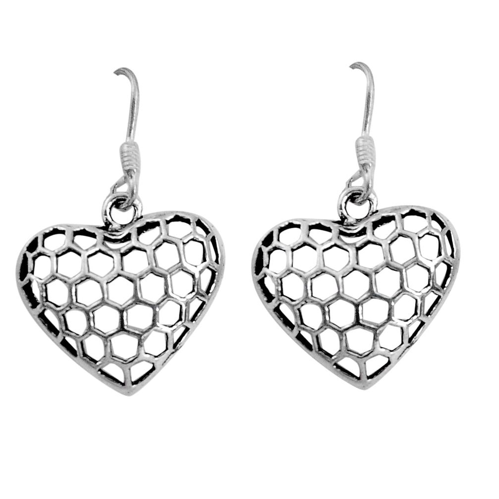 4.02gms indonesian bali style solid 925 silver heart love earrings c8881