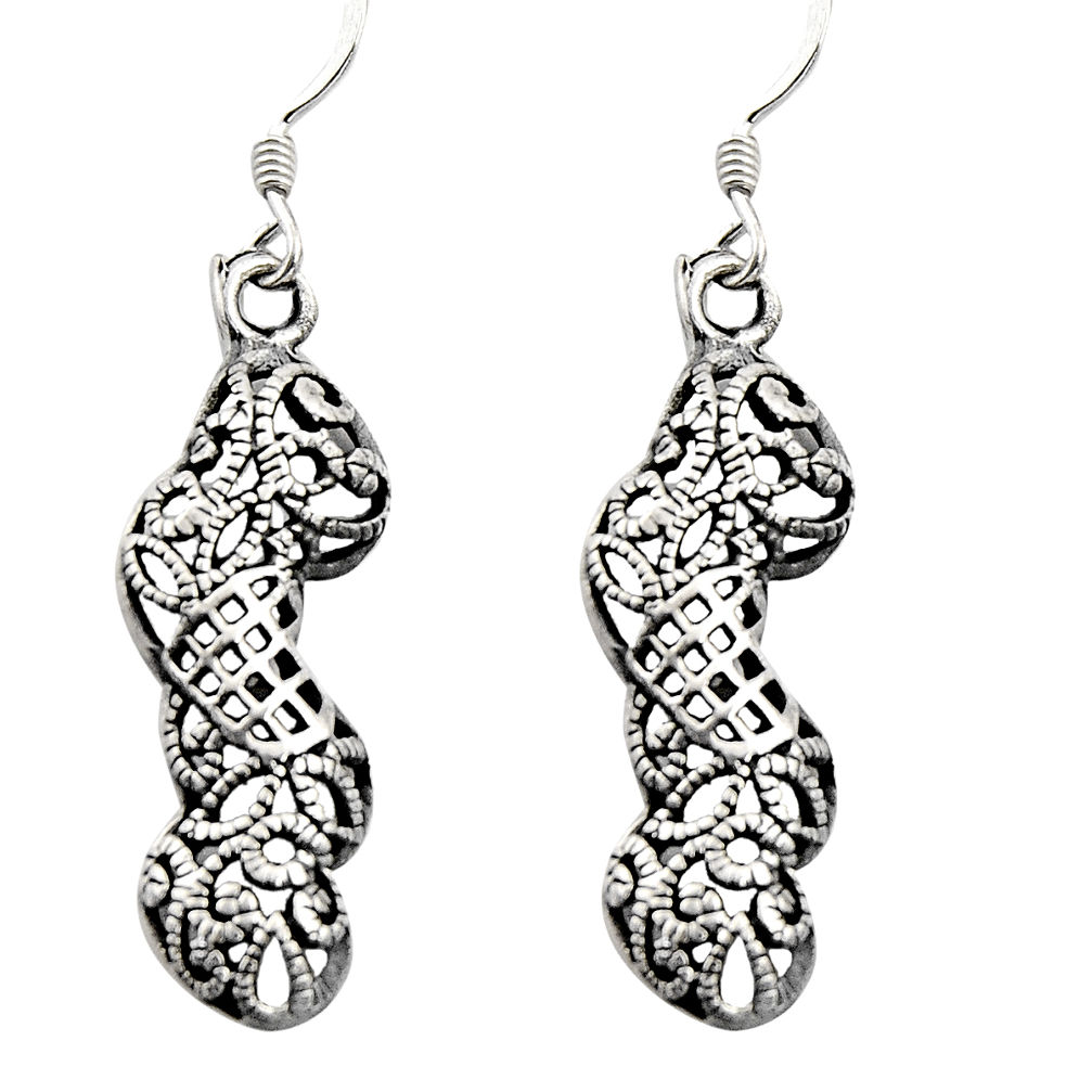 3.48gms filigree bali style 925 sterling silver dangle earrings c8897