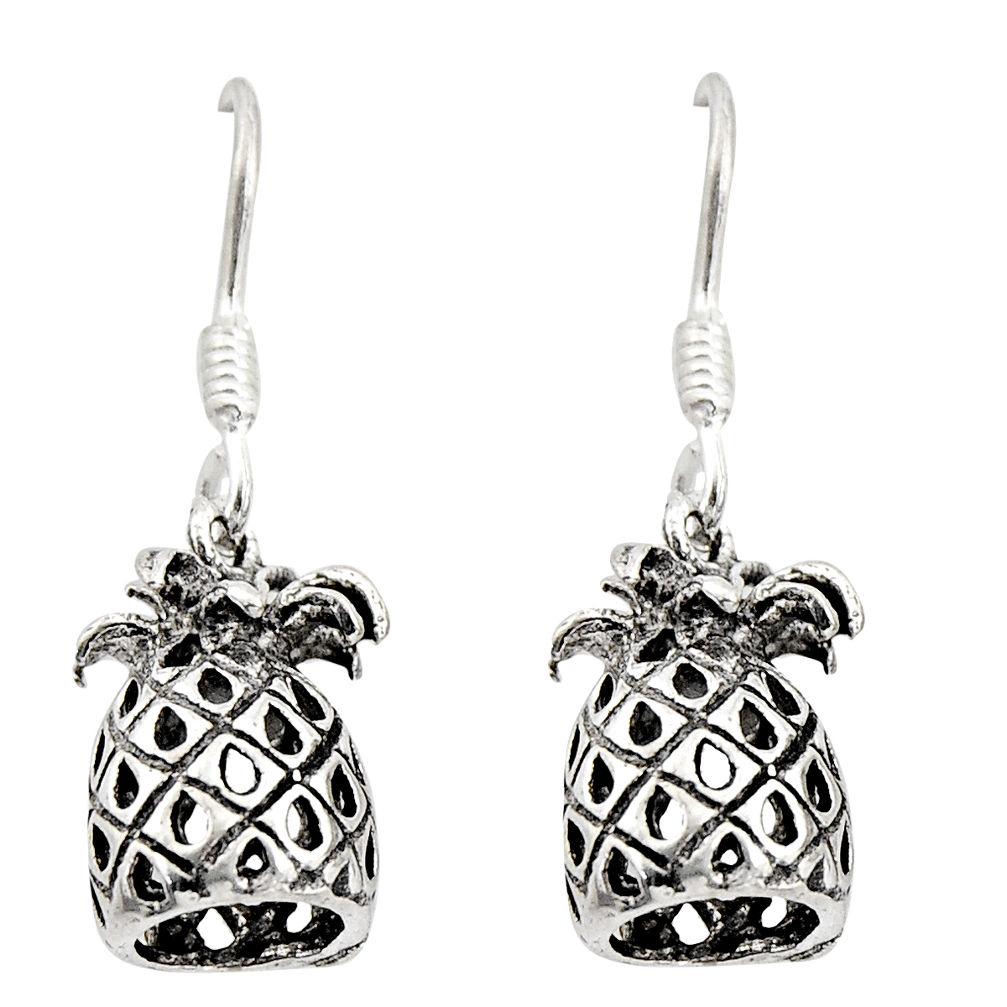 3.48gms indonesian bali style solid 925 silver pineapple charm earrings c8901