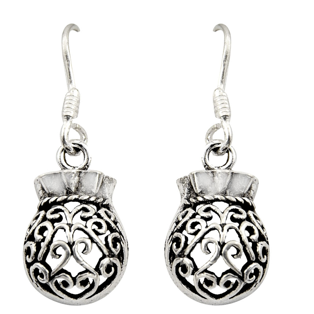 3.48gms filigree bali style 925 sterling silver dangle earrings c8903