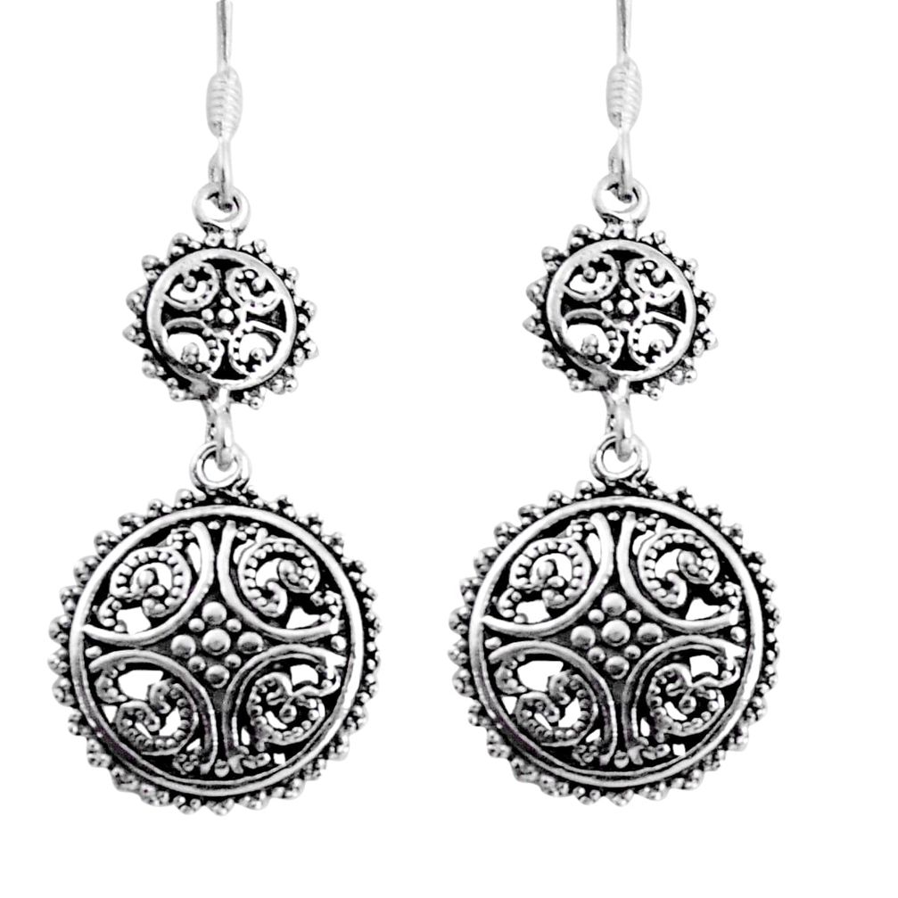 5.69gms indonesian bali style solid 925 sterling silver dangle earrings c8909