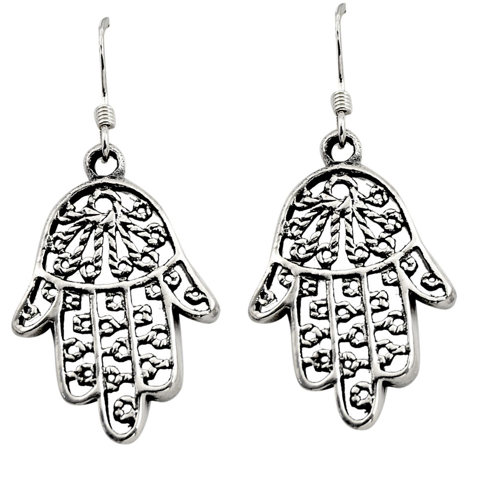 925 silver 4.87gms indonesian bali style solid hand of god hamsa earrings c8912