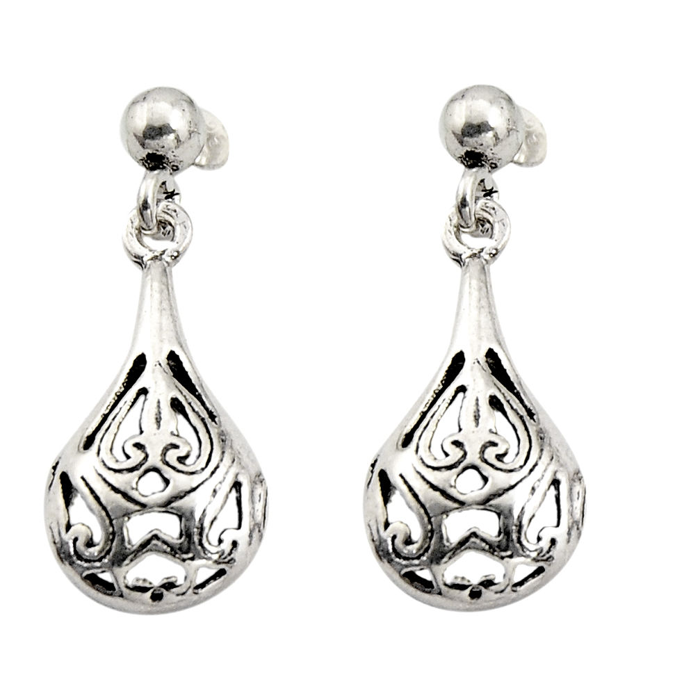 3.69gms filigree bali style 925 plain silver dangle earrings c8917