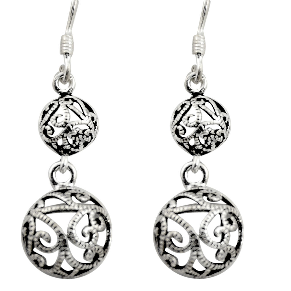 3.89gms filigree bali style 925 sterling silver dangle earrings c8923