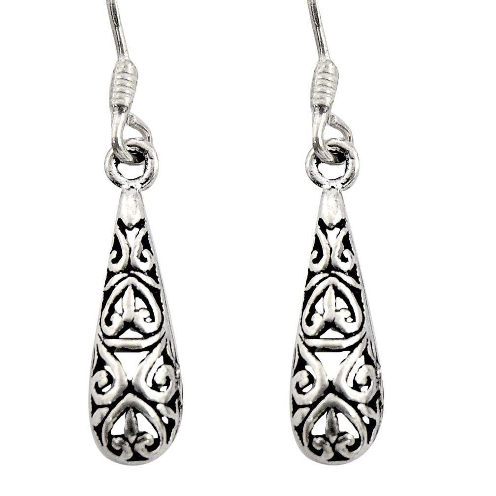 2.48gms filigree bali style 925 sterling silver dangle earrings c8925