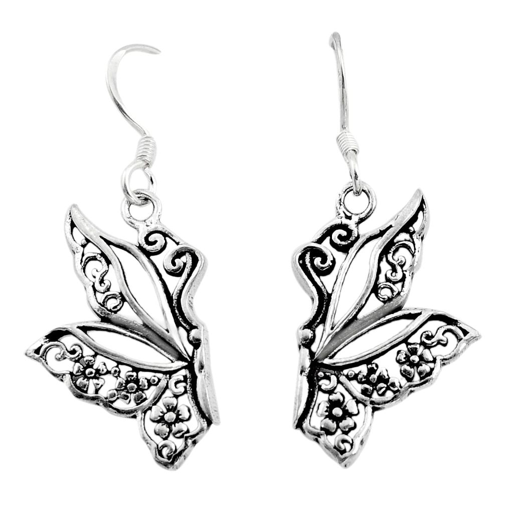 925 silver 4.03gms filigree bali style dangle butterfly earrings c8928
