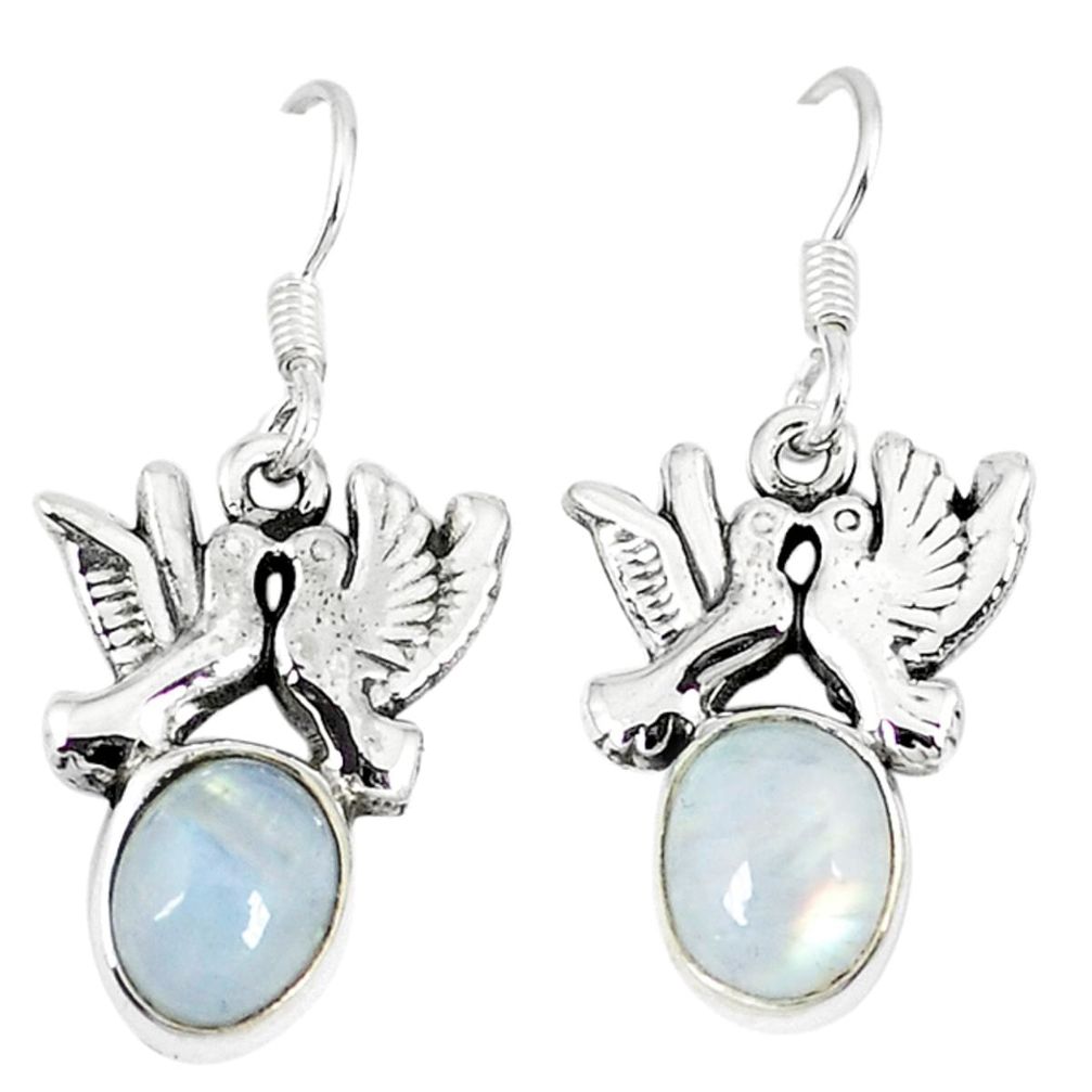 Natural rainbow moonstone 925 sterling silver love birds earrings d12362