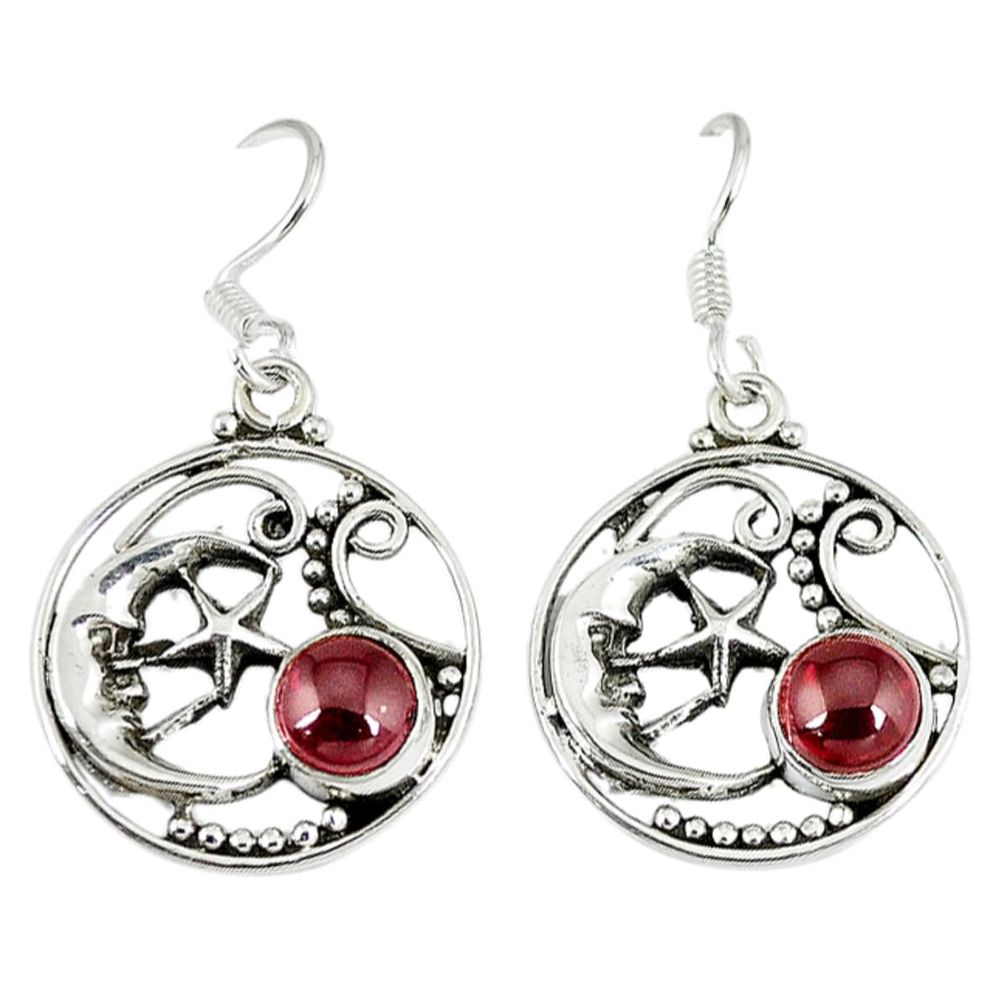 Natural red garnet 925 silver crescent moon star earrings jewelry d12681