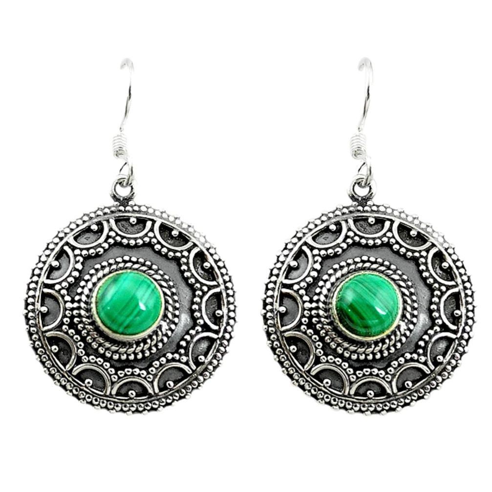 Natural green malachite (pilot's stone) 925 silver dangle earrings d15123