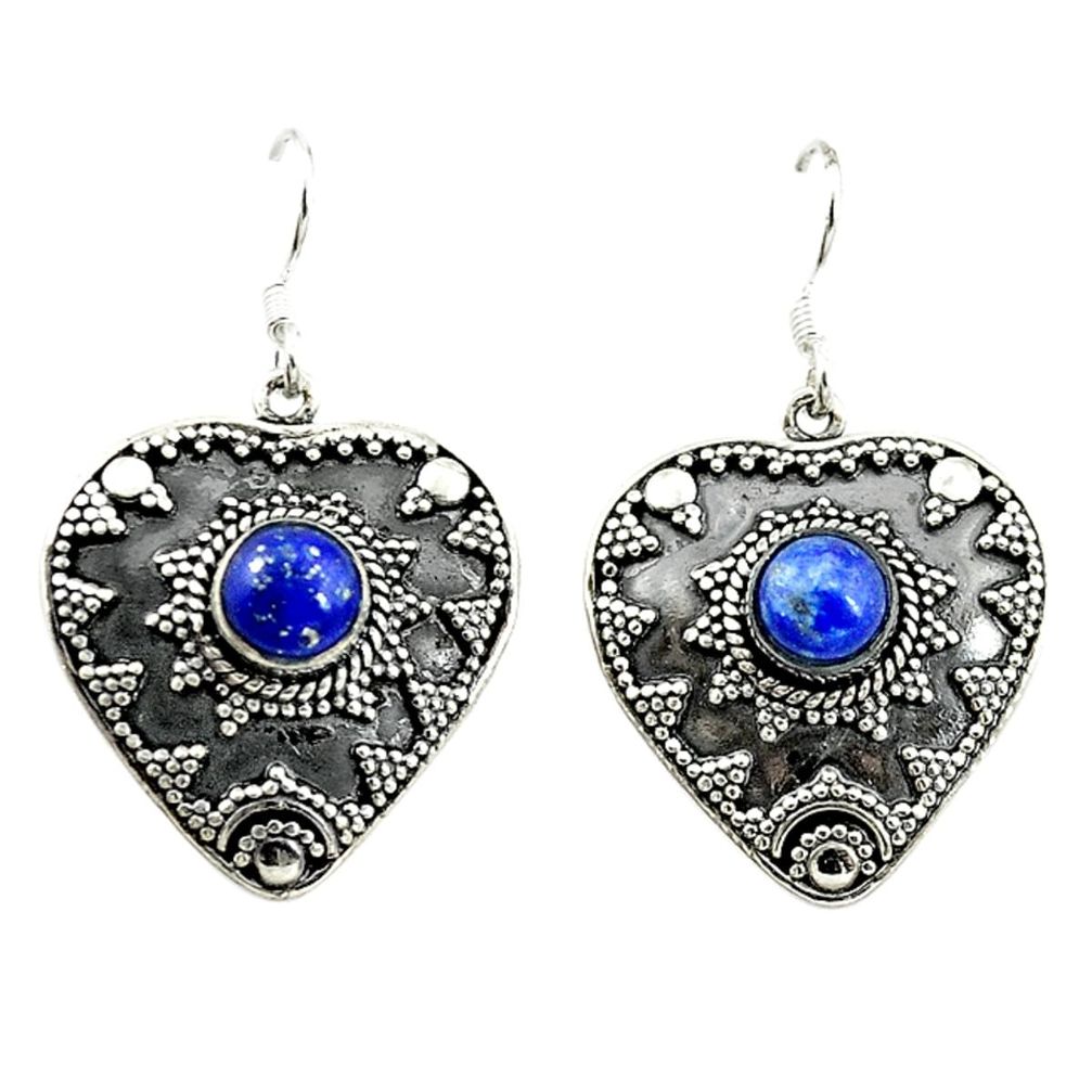 Natural blue lapis lazuli 925 sterling silver dangle earrings jewelry d15131