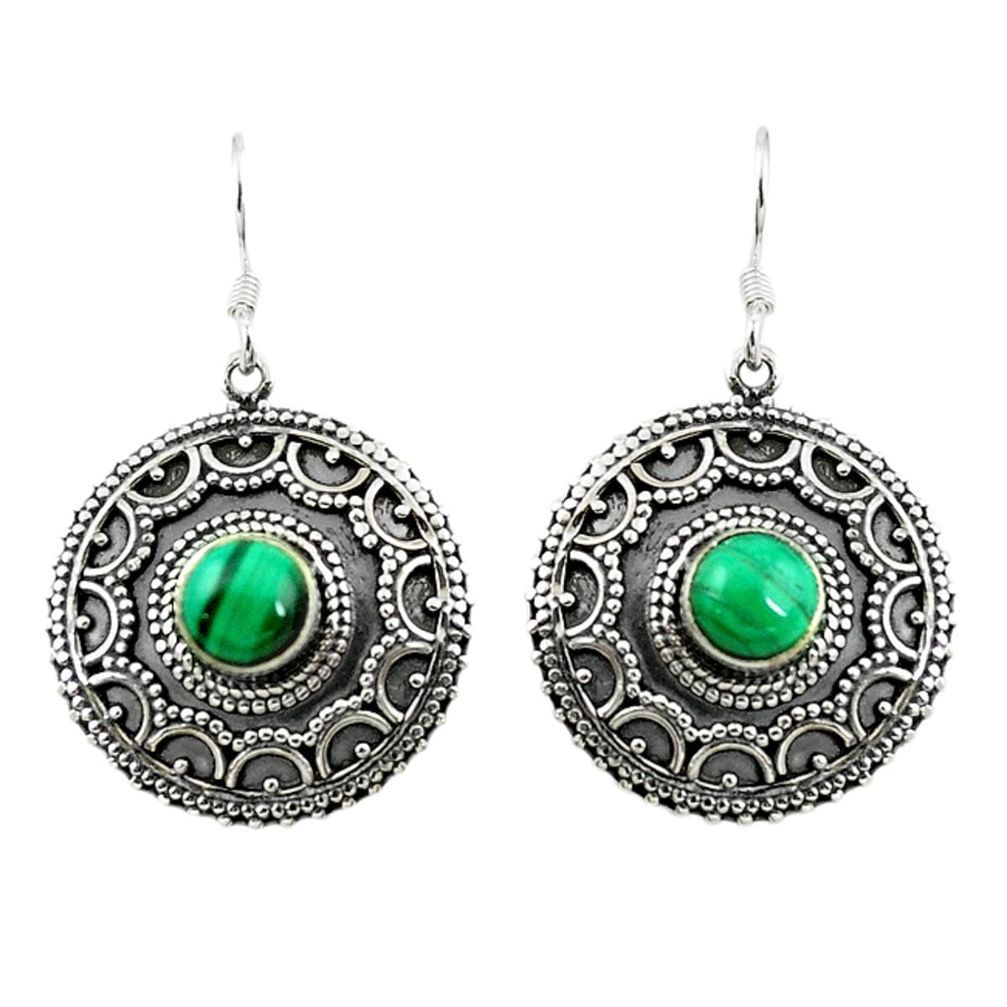 Natural green malachite (pilot's stone) 925 silver dangle earrings d15133